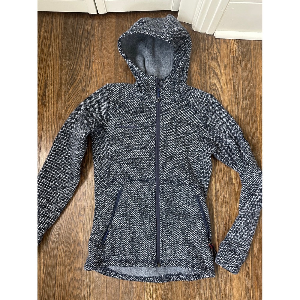 Mammut Chamuera ML Hooded Jacket Womens XS Blue White Knit Fleece 1010-21520